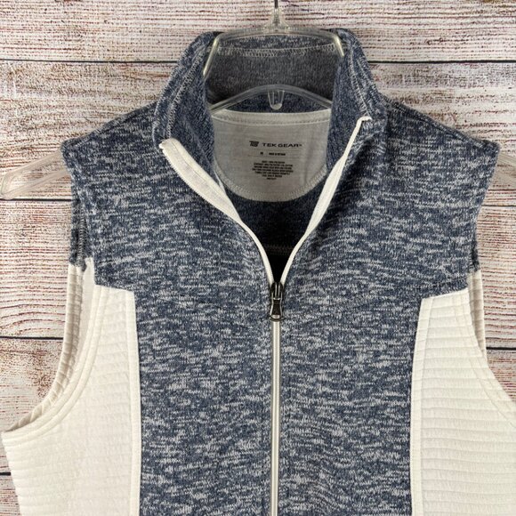 Tek Gear Vest Full Zip Marled Blue White/Cream Pockets Women's M - Picture 2 of 10